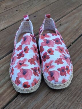 Toms Poppy Watercolor Floral Deconstructed Alpagarta Slip On Flats Shoes Size 8W